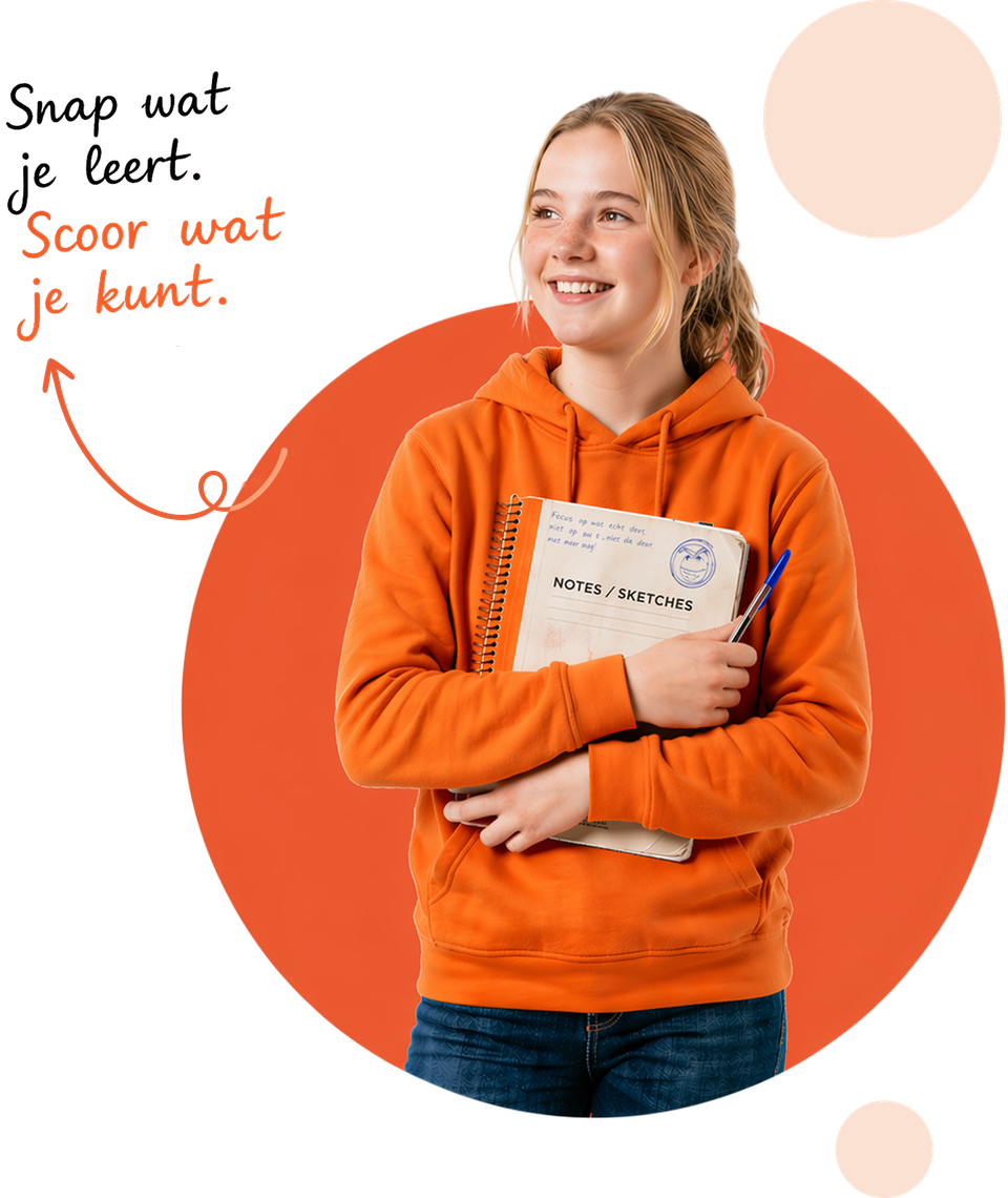 Lachende scholier met notitieblok